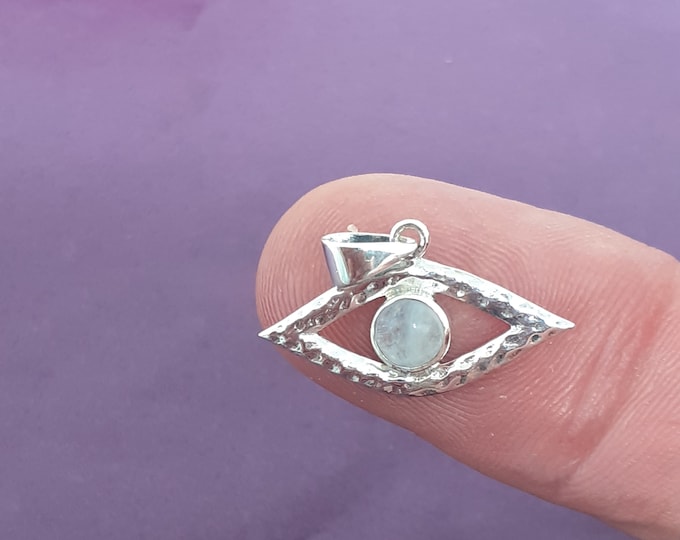 Pendant- Sterling Silver 925 Pendant- Evil Eye -"Goddess Collection" Rainbow Moonstone- 25 mm- "New Beginnings"