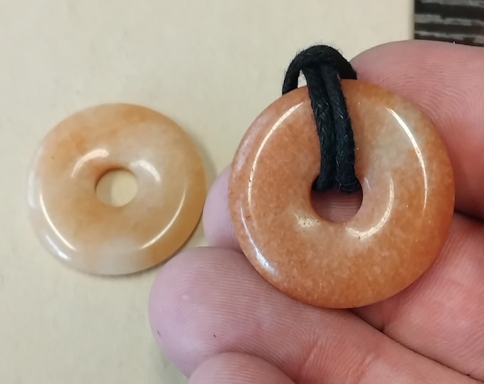 Peach Aventurine-30 mm- Donut Pendant- Black Cord- Perfect gift for yourself- a friend or a Loved one