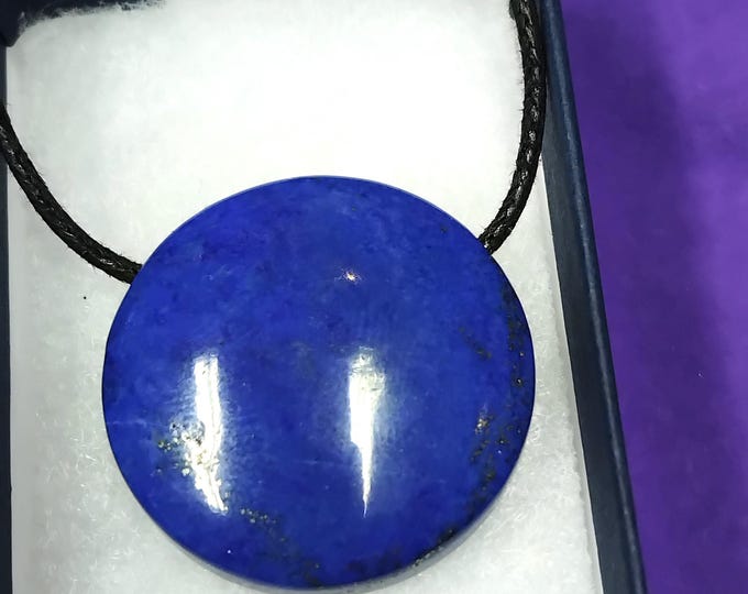 Lapis Lazuli- Round Pendant-30 mm- Black Cord -Gift-Yourself- Friends-Family-Loved One