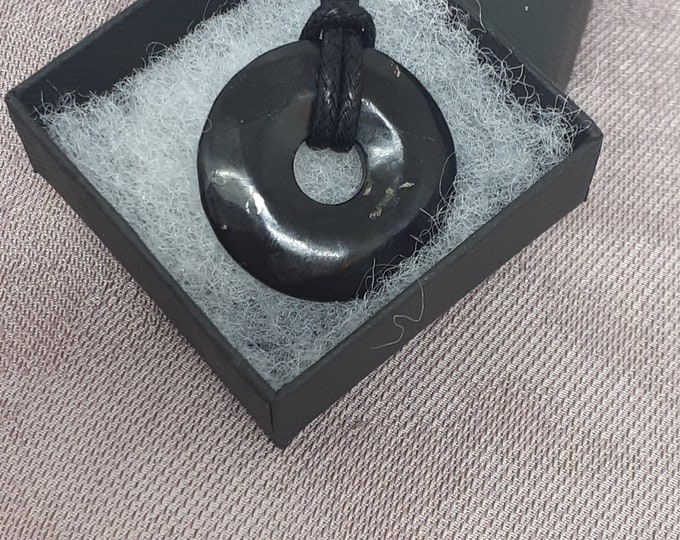 Shungite -30 mm Donut Pendant- Black Cord- Perfect gift for yourself- a friend or a Loved one
