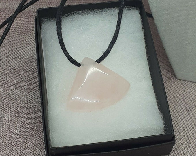 Rose Quartz-30 mm x 25 mm-Art Deco- Pendant - Pendant- Black Cord - Gift-Yourself- Friends-Family-Loved One-Gift Box