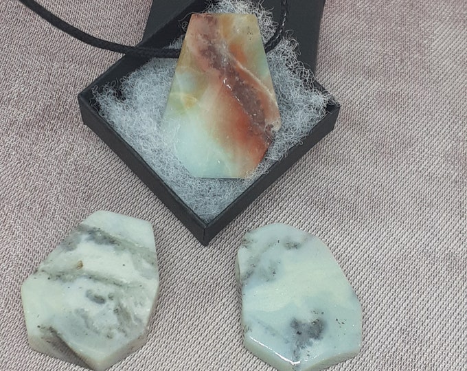 Amazonite Freeform Drop Pendant- Black Cord-powerful and protective stone- Perfect gift for yourself- a friend or a Loved one