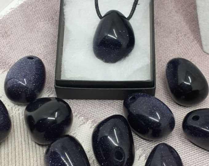 Tumbled Blue Goldstone - Pendant- Black Cord - Gift-Yourself- Friends-Family-Loved One-Gift Box