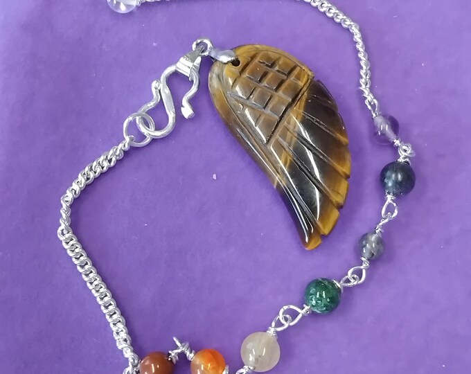 Pendulum- Handmade- Tigers Eye Angel Wing- Chakra Chain- Gift Box- Friends- Family-Loved One