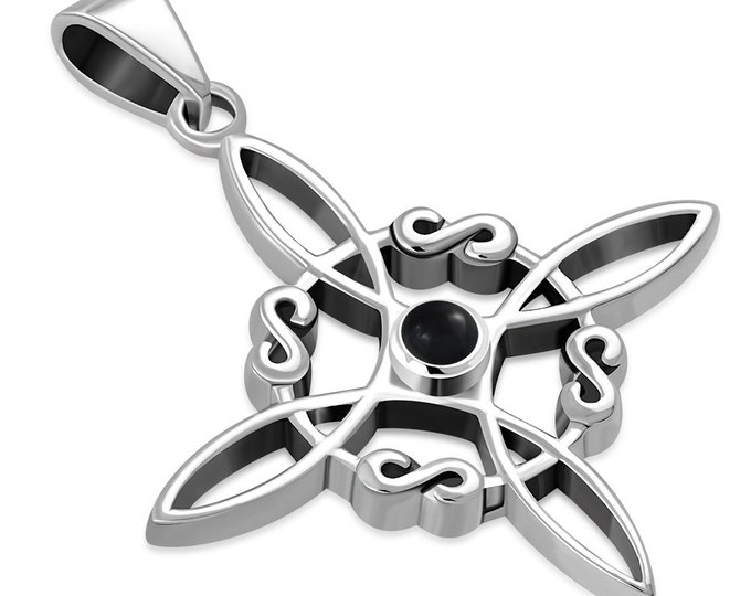 Black Obsidian Witches Knot -Pendant Sterling Silver 925 - New "Goddess Collection"- Lovely - Now Back In Stock