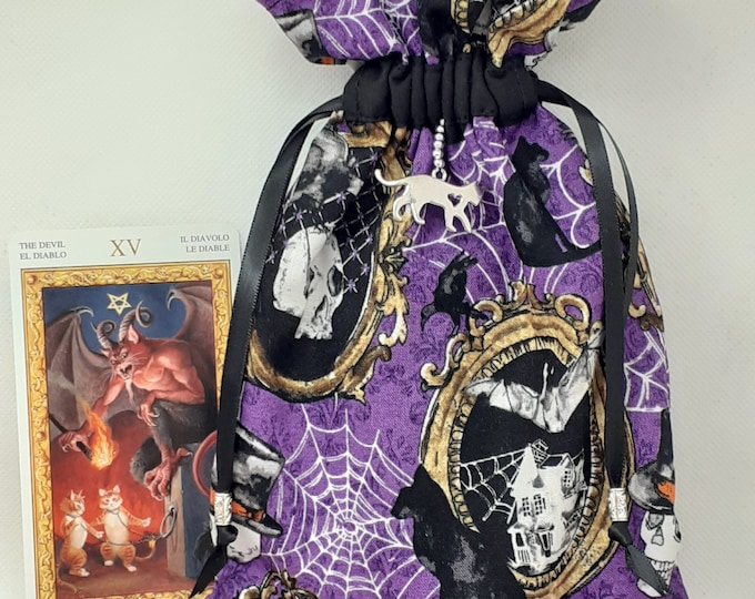 Deluxe Tarot - Oracle- cards pouch Bag, lined pouch, handmade -Cat- Charm- Beads- New Design
