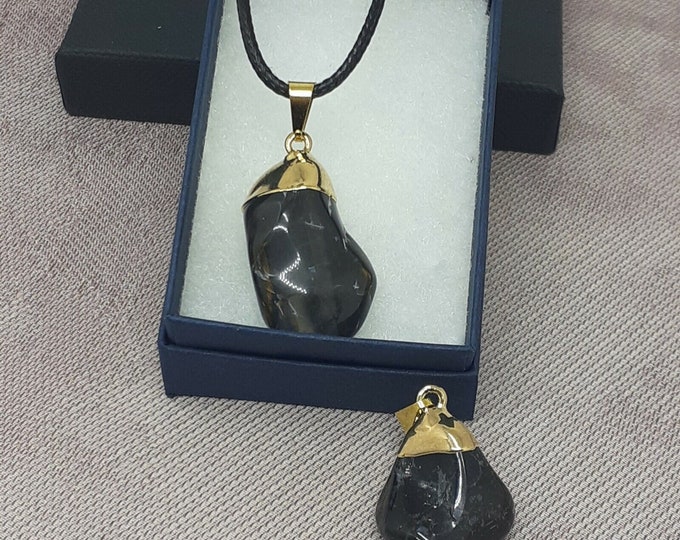Black Onyx - Gold Plated- Pendant-Black Cord -Gift-Yourself- Friends-Family-Loved One-Gift Box