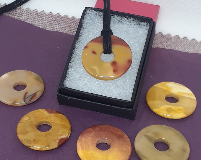 Mookaite- Donut -30 mm-  Black Cord-Creativity-stone of prosperity- NEW- Gift Box