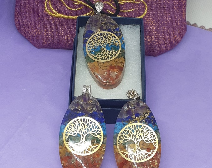 Organite-Tree of life-Chakra-Pendant- Black Cord -Buddha Embroidery Bag-Gift-Yourself- Friends-Family-Loved One-Gift Box