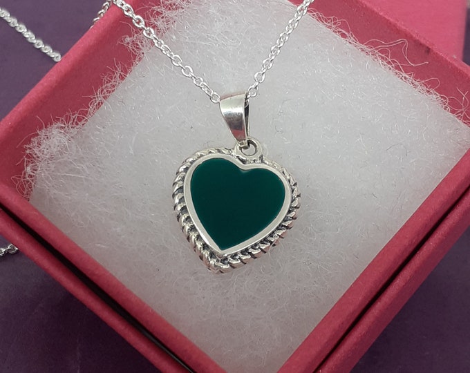 Green Onyx-Ethnic Heart- Pendant Sterling Silver 925 "Goddess Collection"  Gift-Yourself-Friends-Family- Loved One-Gift Box