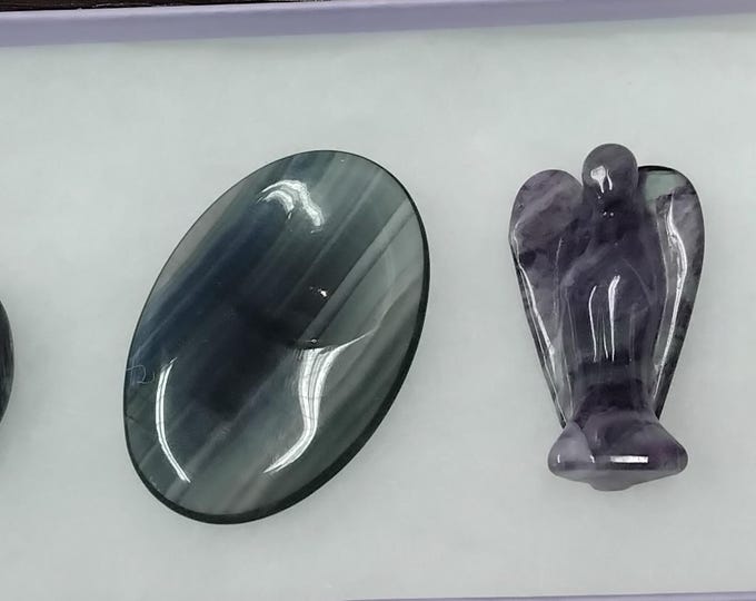Fluorite- Gift Set-Boxed-Heart-Thumbstone-Angel-AA Grade Tumbled Stone-Gift-Yourself-Friends-Family-Loved One