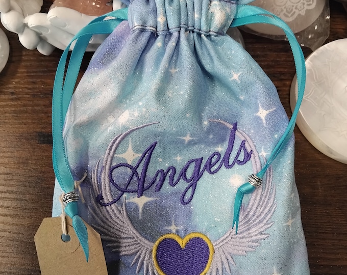 Embroidered Tarot Card Pouch: Angel Wings, Tibetan Silver Beads