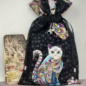 Deluxe Tarot Karten Beutel Tasche, gefütterter Beutel, handgefertigter -CAT- Charm-Tibetanische Silberperlen-Neues Design