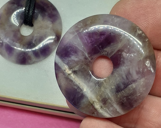 Amethyst- 40 mm Donut Pendant- Black Cord- Perfect gift for yourself- a friend or a Loved one