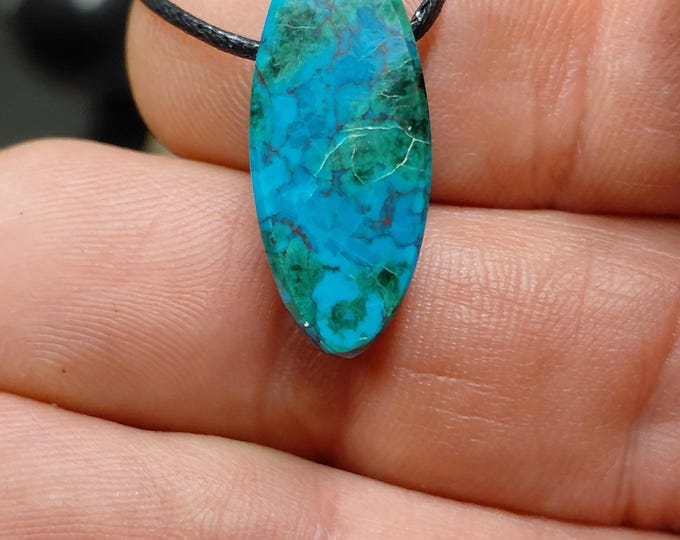 Marquise Chrysocolla-3 cm -Pendant- Black Cord - Gift-Yourself- Friends-Family-Loved One-Gift Box