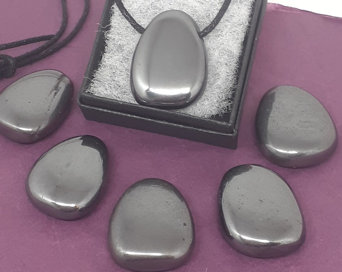 Hematite - Tumbled -Pendant- Black Cord -- Gift-Yourself- Friends-Family-Loved One-Gift Box