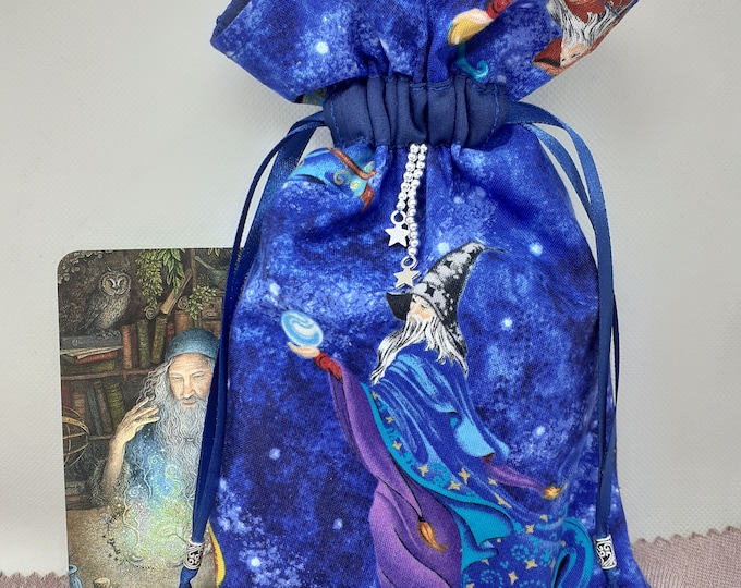 Deluxe Tarot cards pouch Bag, lined pouch, handmade Wizard- Charm-Tibetan Silver Beads- New Design