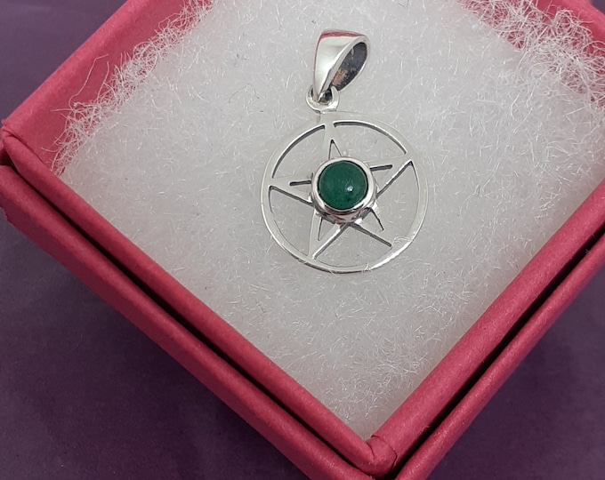 Green Aventurine -Pendant Sterling Silver 925 Small Pendant Pentagram "Goddess Collection"  14 mm