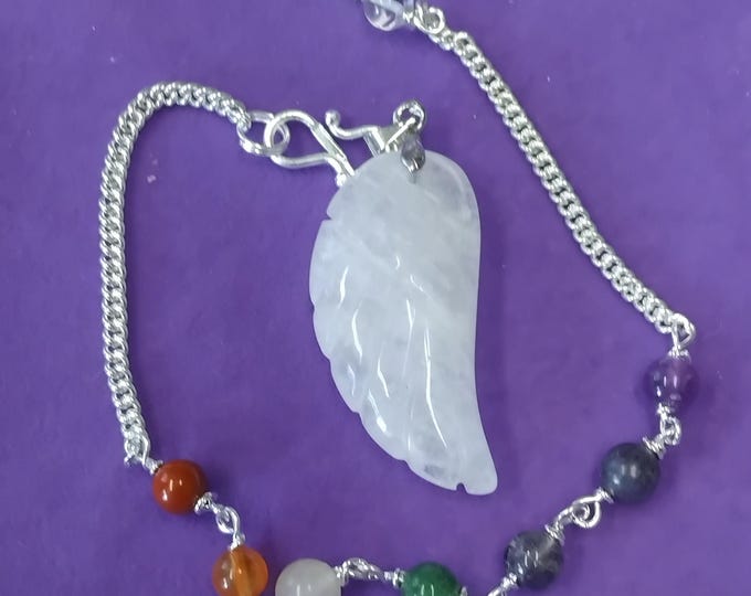 Pendulum- Handmade- Rose Quartz Angel Wing- Chakra Chain- Gift Box- Friends- Family-Loved One