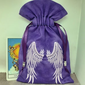 Deluxe Tarot Karten Beutel Tasche, gefütterter Beutel, handgefertigte Stickerei- Engelsflügel -tibetische Silberperlen- Neues Design