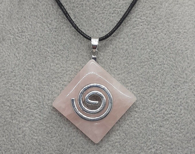 Rose Quartz- Donut Pendant- 28 mm -Silver Plated Donut Holder -Black Cord-Gift for Yourself- Friend-Loved One-Gift Box