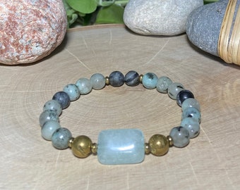 Pulsera de ágata cristaloides Kiwi Jasper y Oro