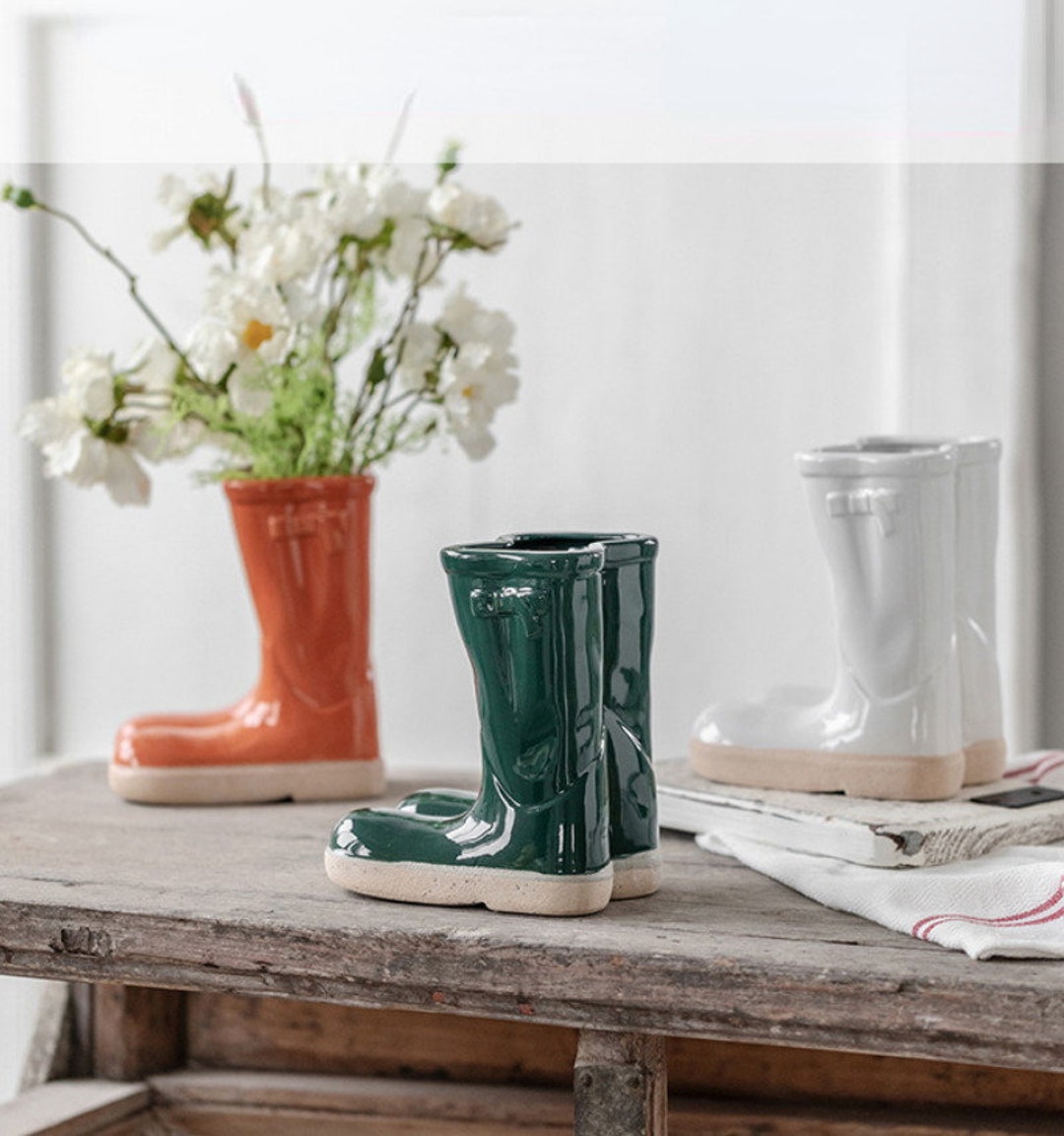 1pc Ceramic Boots Vase/creative Rain Boots Flower Vase/home Etsy