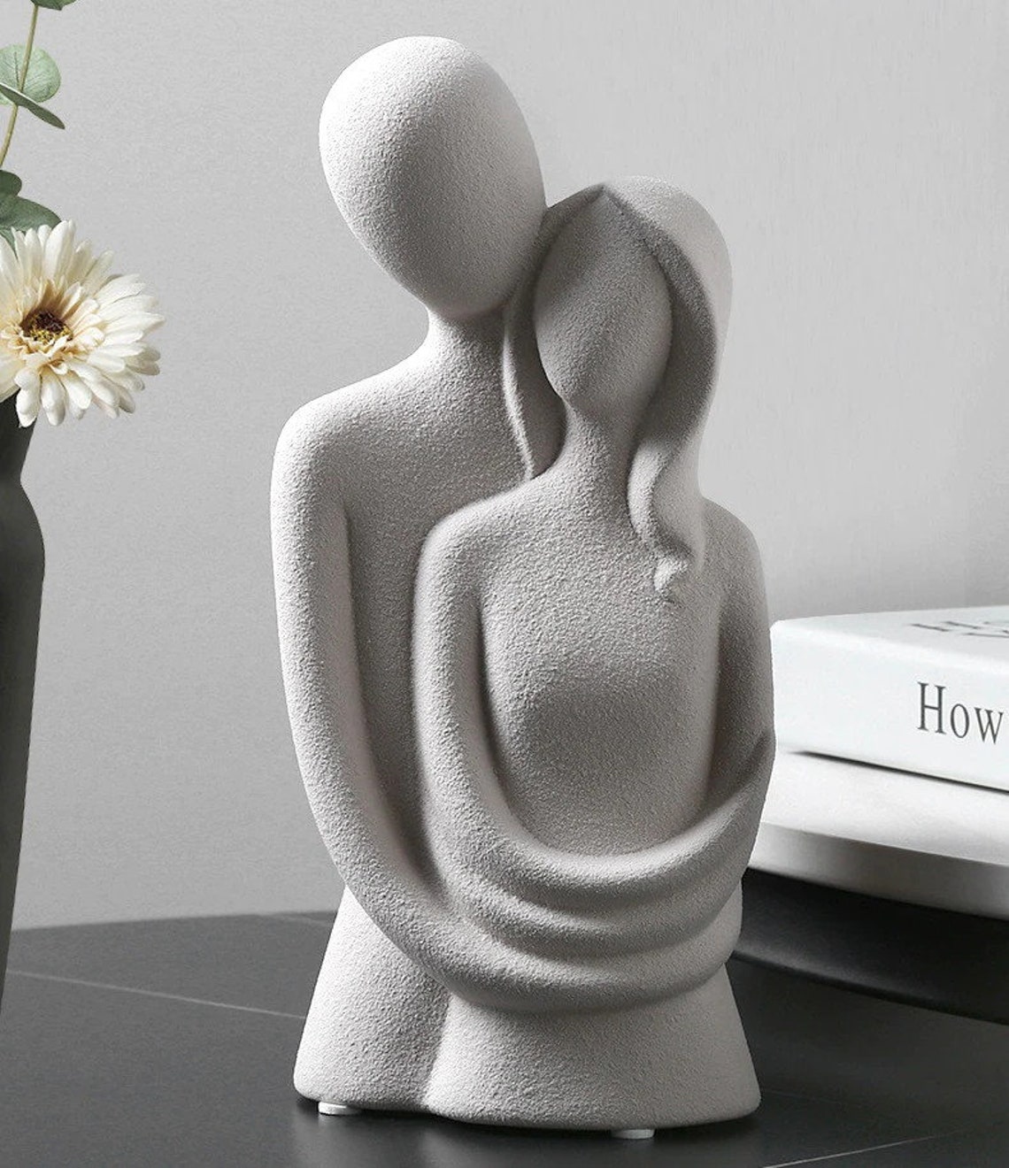 20cm Ceramic Matte Abstract Couple Hug Statue Creative Lover image 5