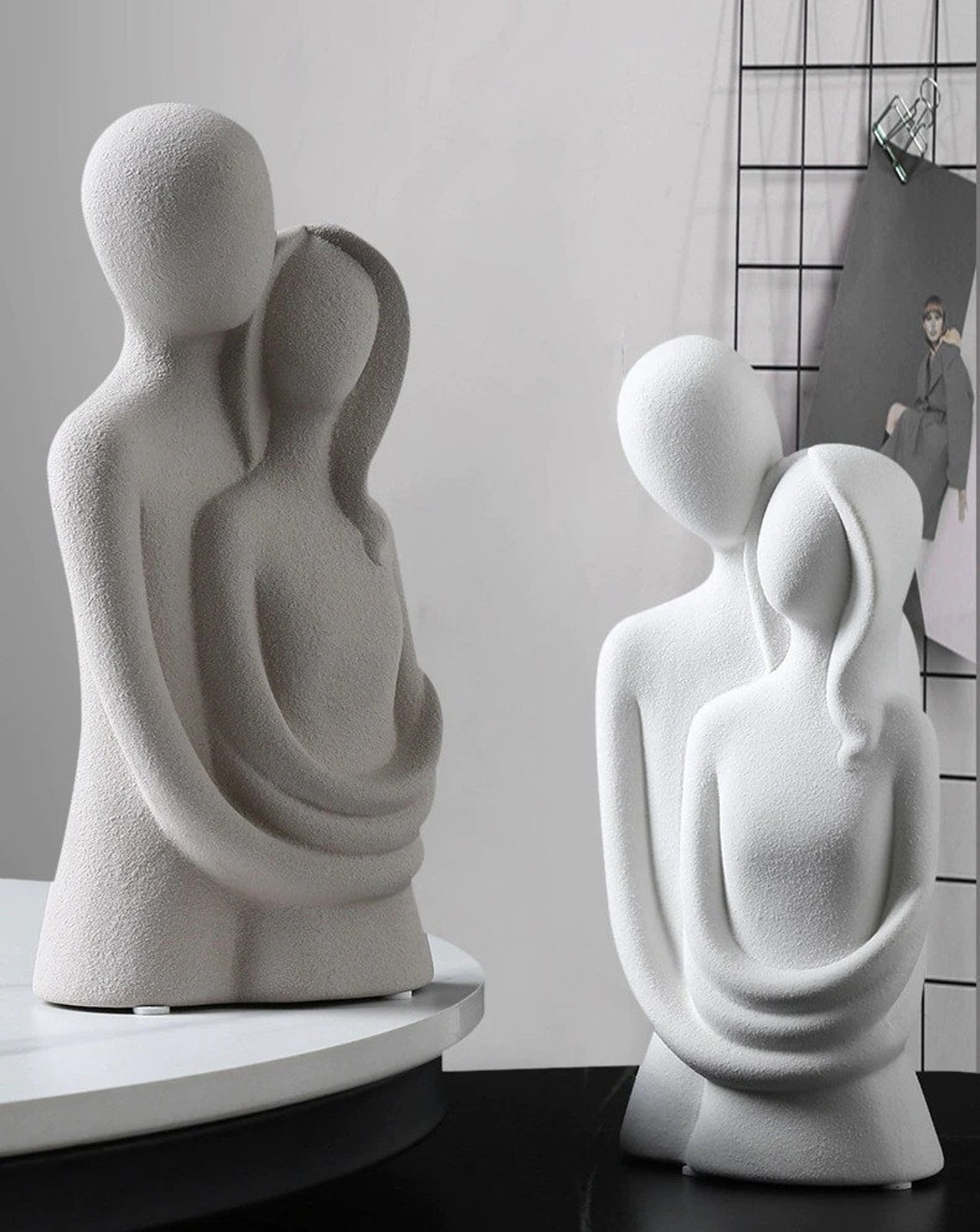 20cm Ceramic Matte Abstract Couple Hug Statue Creative Lover image 1