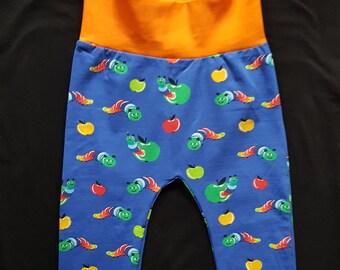 Baby pants blue/orange with caterpillars - size EU 86