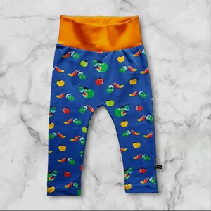 Baby pants blue/orange with caterpillars - size EU 86