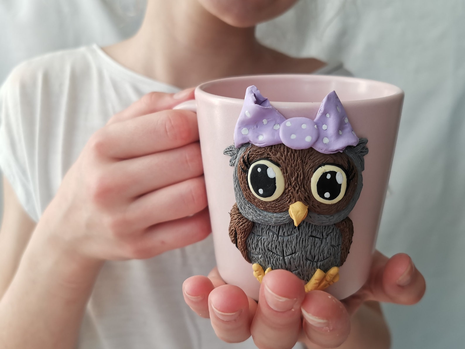 Coffee mug custom with polymer clay decor . Handmade Etsy