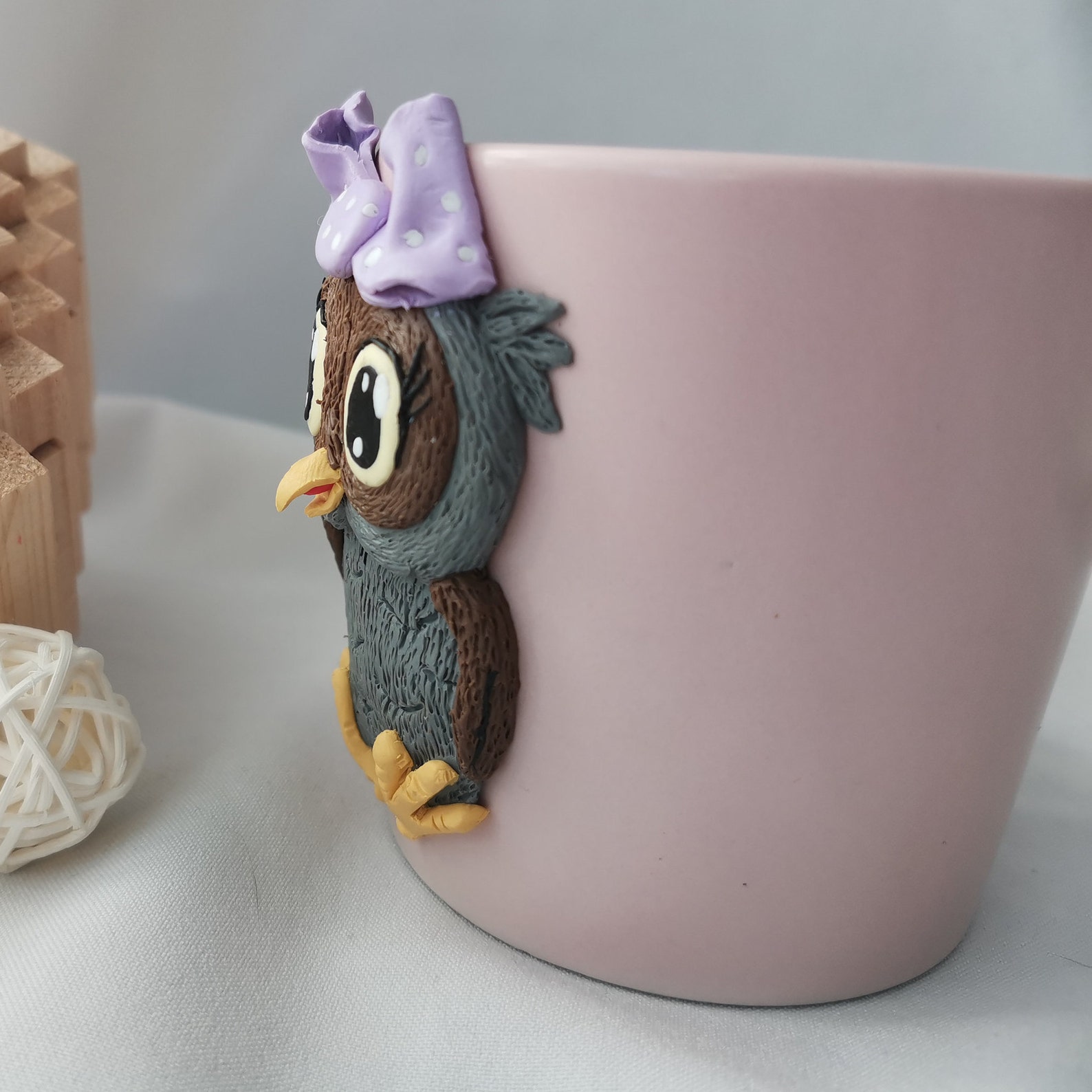 Coffee mug custom with polymer clay decor . Handmade Etsy