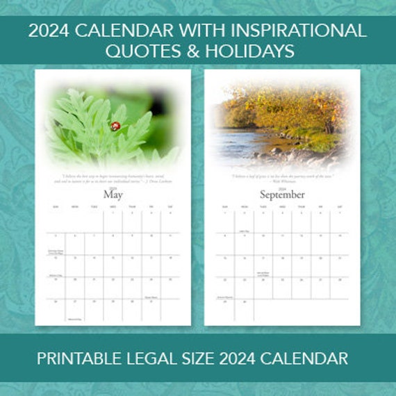 Printable 2024 Legal Size Nature Calendar, Holidays, PDF, Minimalist,  Sunday Start, Instant Download, Inspirational, Vertical, Photography - Etsy