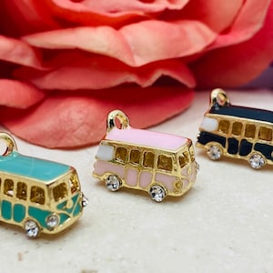 Mini Buses Charms (mixed colors ) set of 3pcs - 20mm x 10mm
