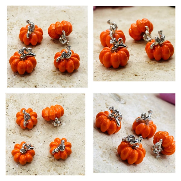 Pumpkin Charms with silver stems (10mm x 10mm ) Available in a range of color choices and quantities .