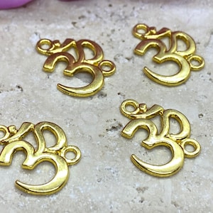 Gold Plated Om or Aum Charms (set of 4) double Hole