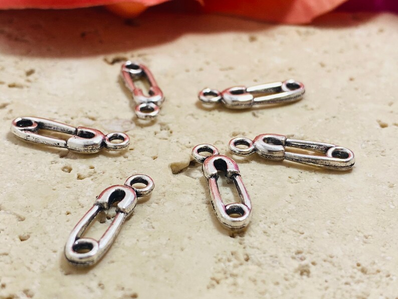 Mini Safety Pin Charms set of 6pcs