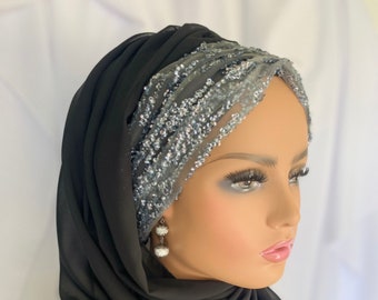 Black & Silver Turban Hijab