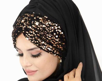black and gold head scarf