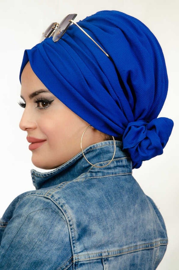 True Blue Everyday Tichel Turban Snood Head Scarf Hijab UK