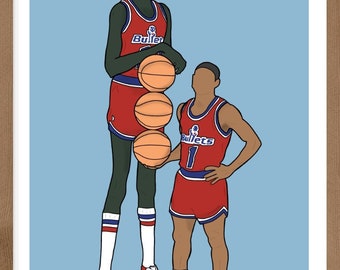 Drawing by Muggsy Bogues with Manute Bol // Basketball Illustration //  Print Art // NBA