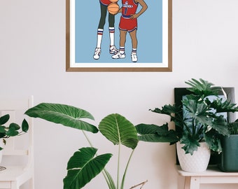 Drawing by Muggsy Bogues With Manute Bol // Basketball