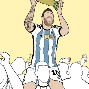 Drawing of Leo Messi with the World Cup // Football Illustration // Print Art //