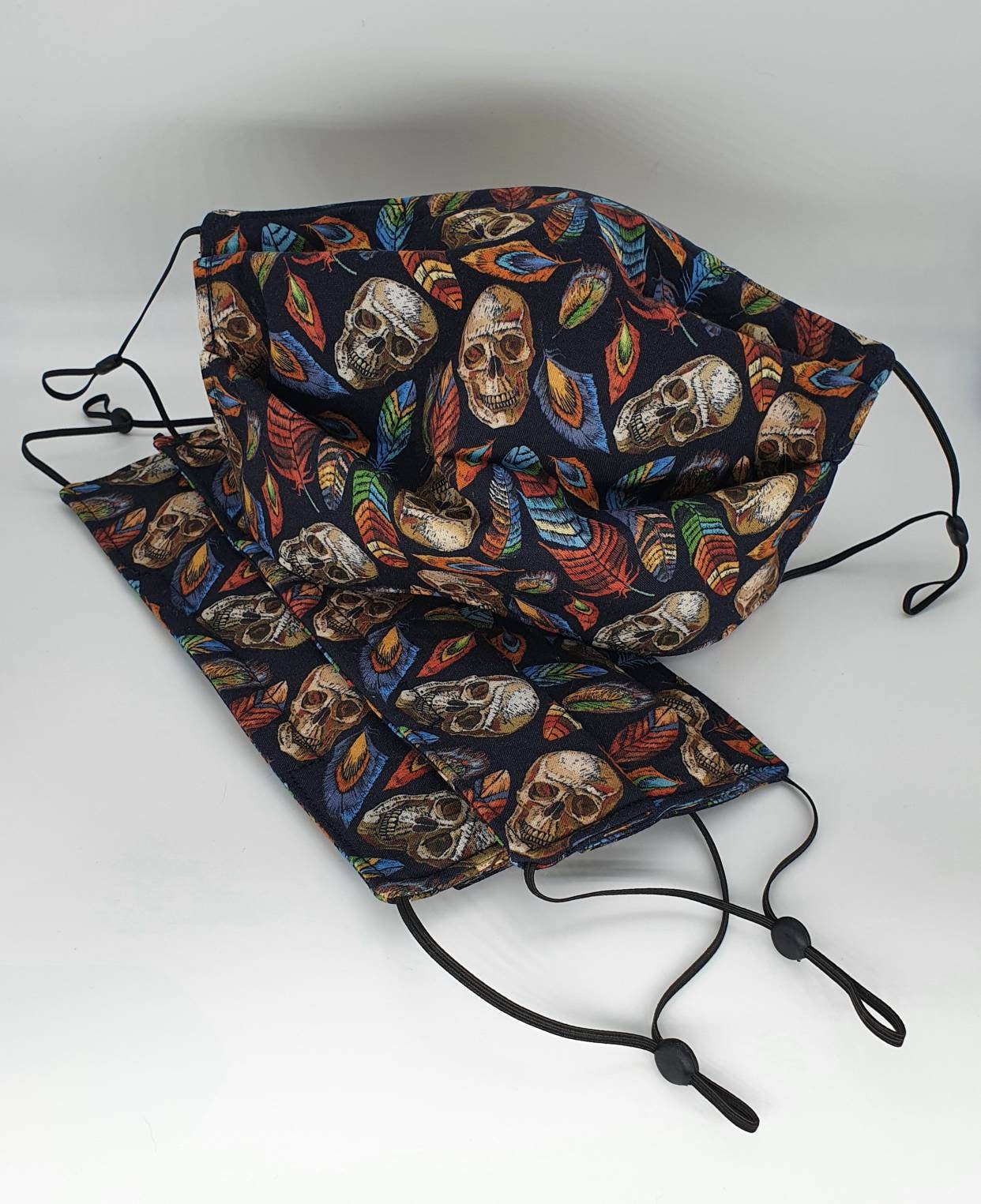 Skulls & Feathers Cotton Face Mask Triple Layer Etsy UK