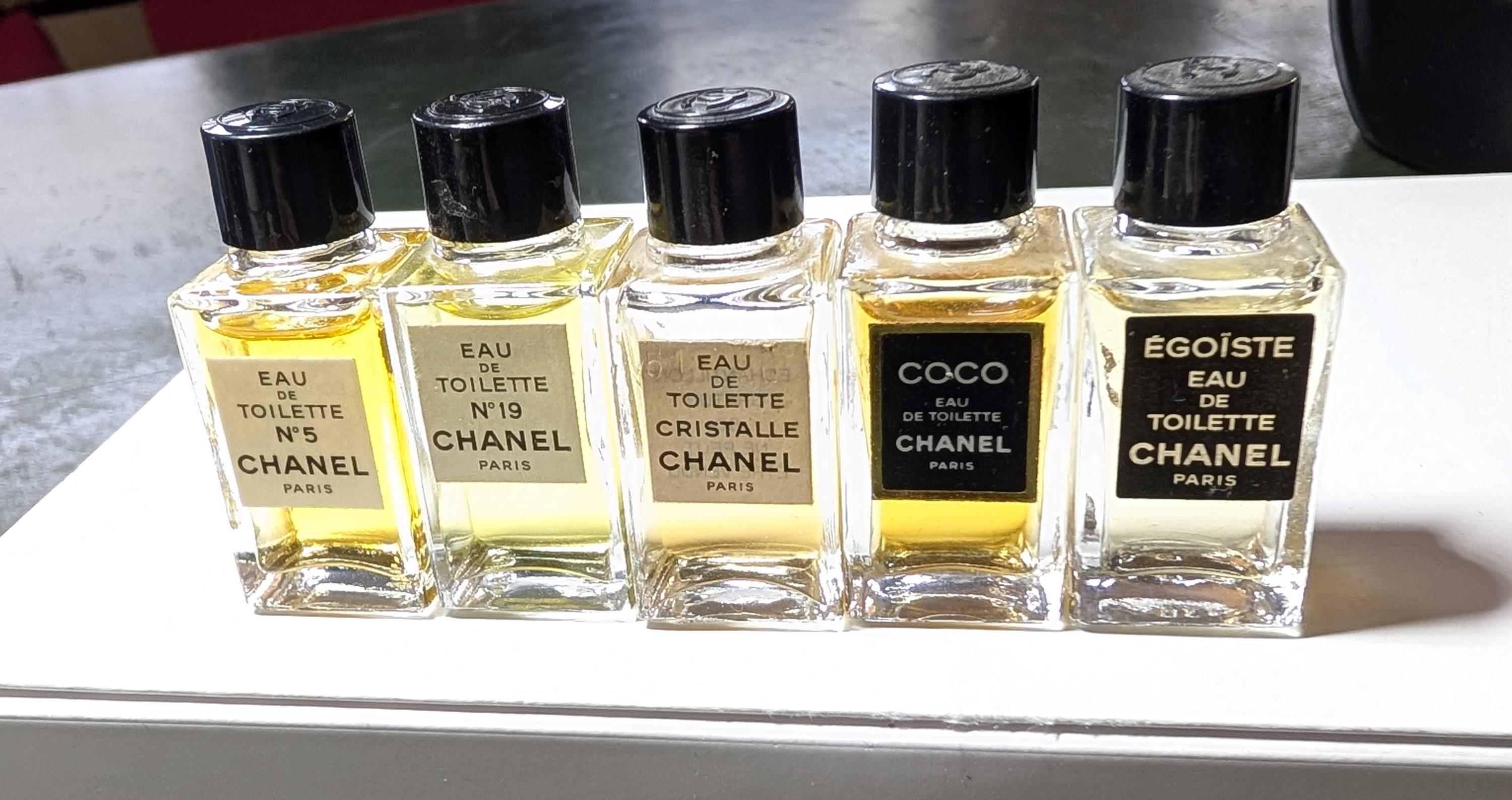 1 of 5 fragrances | Chanel No5 | Cristalle | No19 | Coco | Egoists | each Eau de Toilette 4 ml Splash | Miniature travel size Vintage 1990s