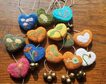 needle felted heart strings ornament decoration