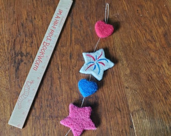 july 4th needle felted heart strand ornament decoration