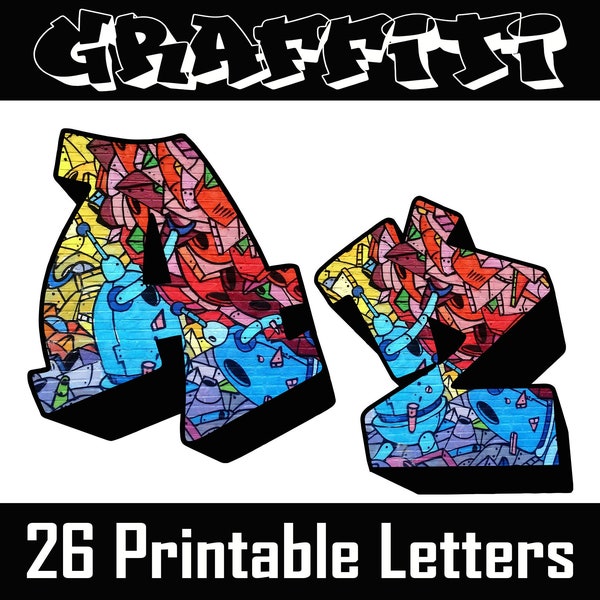 Graffiti Alphabet Letters | 26 Printable Digital Letters | Uppercase Letters | DIY Banners | Instant Download