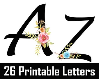 Floral Alphabet Letters | 26 Printable Digital Letters | Uppercase Letters | DIY Banners | Instant Download